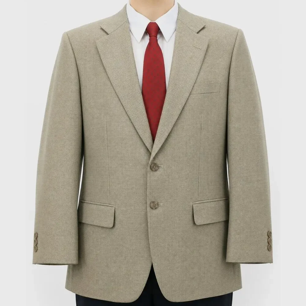 Alan Flusser Blazer Sport Coat Mens 40S Beige Houndstooth Silk Wool Formal